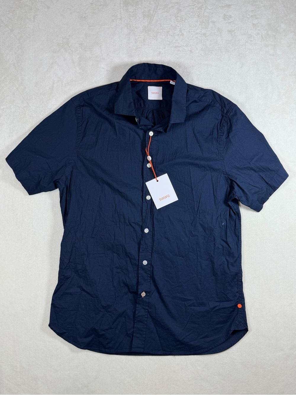NWT $188 Swims Medium Navy Short-Sleeve Lightweight  Seersucker Shirt